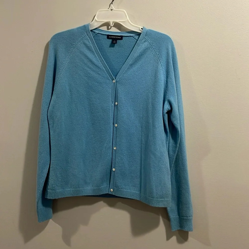 Lands End 2 Piece Baby Blue Tank Top and Open Cardigan Set